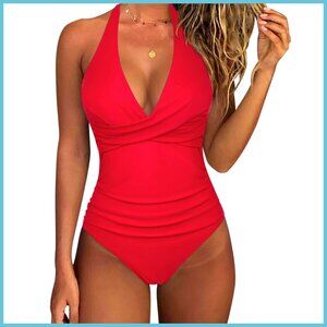Tummy Control Halter One Piece Swimsuits Push Up Monokini Nylon Spandex